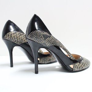 Guess By Marciano 6 1/2 M Open Toe Snakeskin Black & Cream Tan Heel